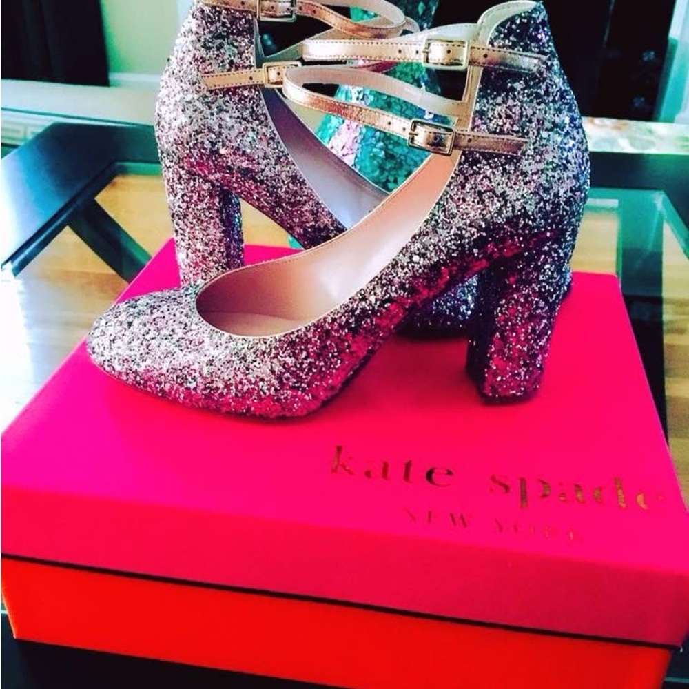 Kate Spade Pink Glitter Heels with Ankle Strap